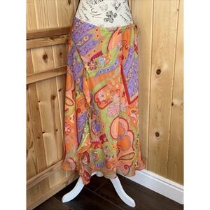 Coldwater Creek Skirt Women's vibrant Colorful Paisley floral Summer Ruffle